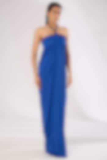 Royal Blue Metallic Polymer & Crepe Chiffon Engagement Gown by Amit Aggarwal at Pernia's Pop Up Shop