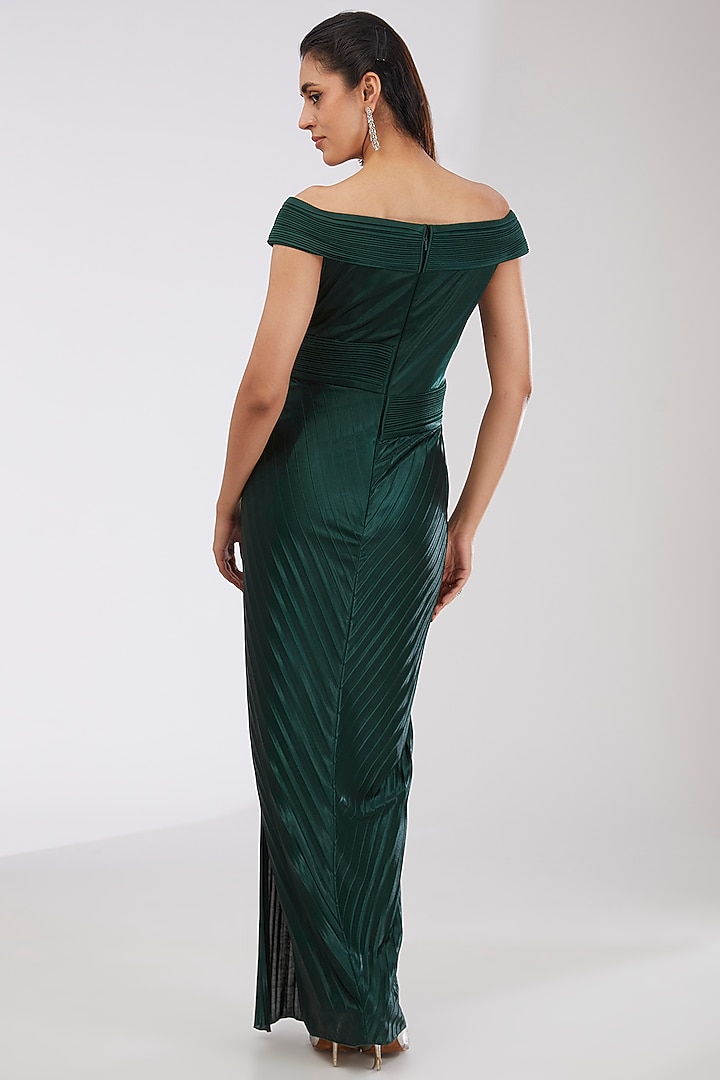 Emerald Green Crepe Chiffon & Metallic Polymer Engagement Gown by Amit Aggarwal at Pernia's Pop Up Shop