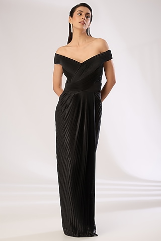 Black Nylon Jersey Gown by Amit Aggarwal