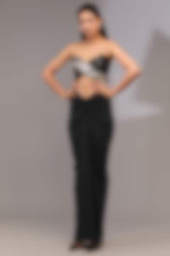 Black Metallic Polymer & Crepe Chiffon Skirt Set by Amit Aggarwal at Pernia's Pop Up Shop