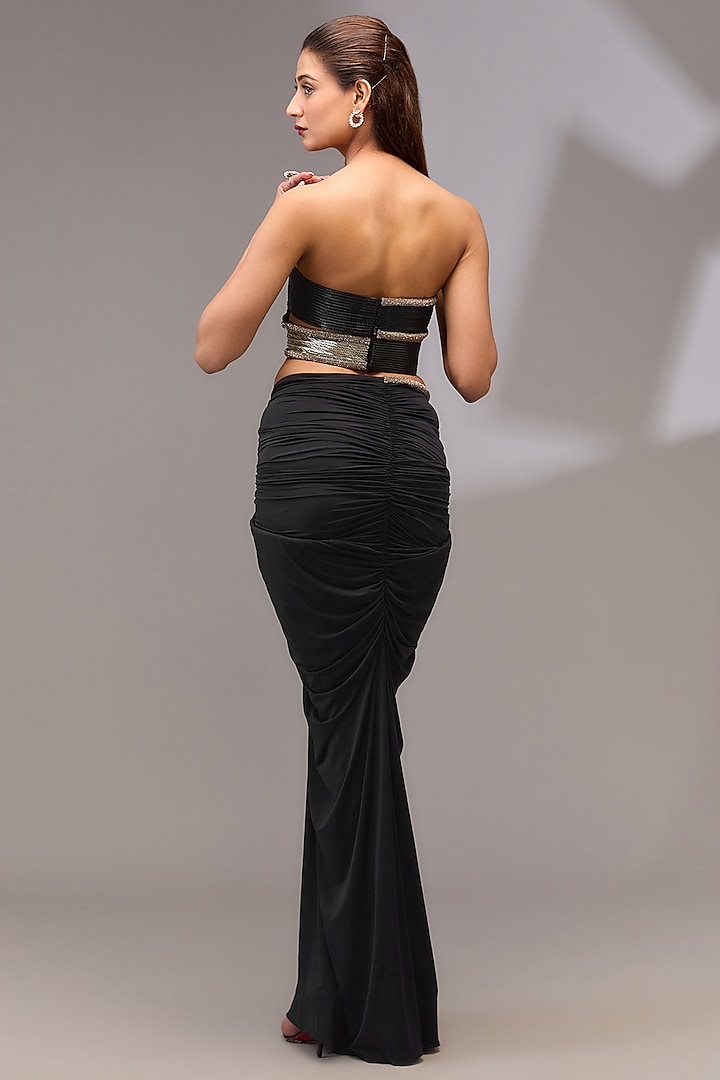Black Metallic Polymer & Crepe Chiffon Skirt Set by Amit Aggarwal at Pernia's Pop Up Shop