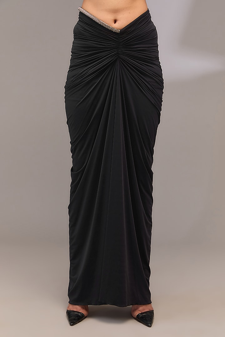 Black Metallic Polymer & Crepe Chiffon Skirt Set by Amit Aggarwal at Pernia's Pop Up Shop