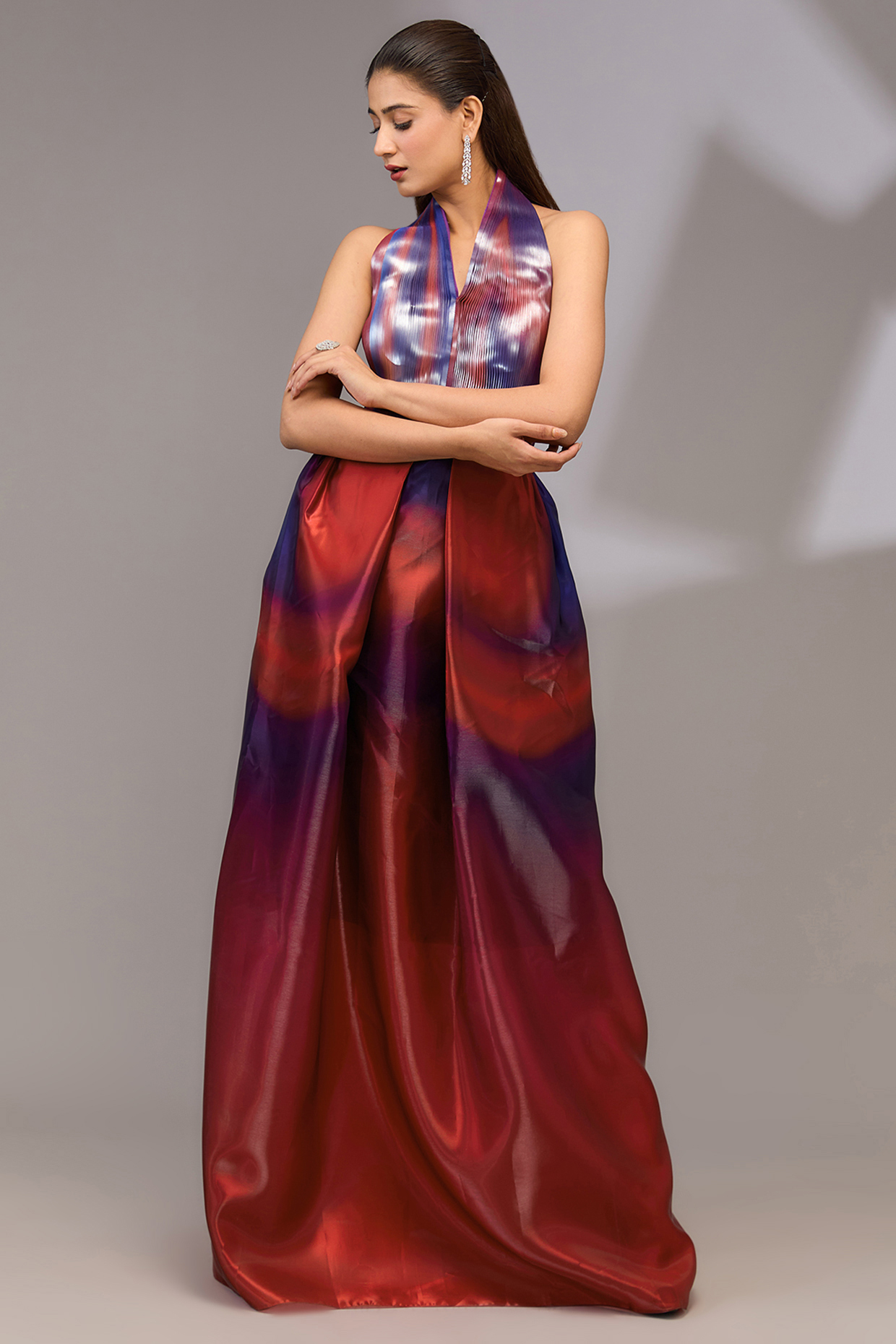 Red & Blue Metallic Polymer Engagement Gown by Amit Aggarwal at Pernia's Pop Up Shop