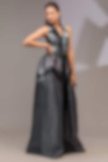 Black & Grey Metallic Polymer Engagement Gown by Amit Aggarwal at Pernia's Pop Up Shop