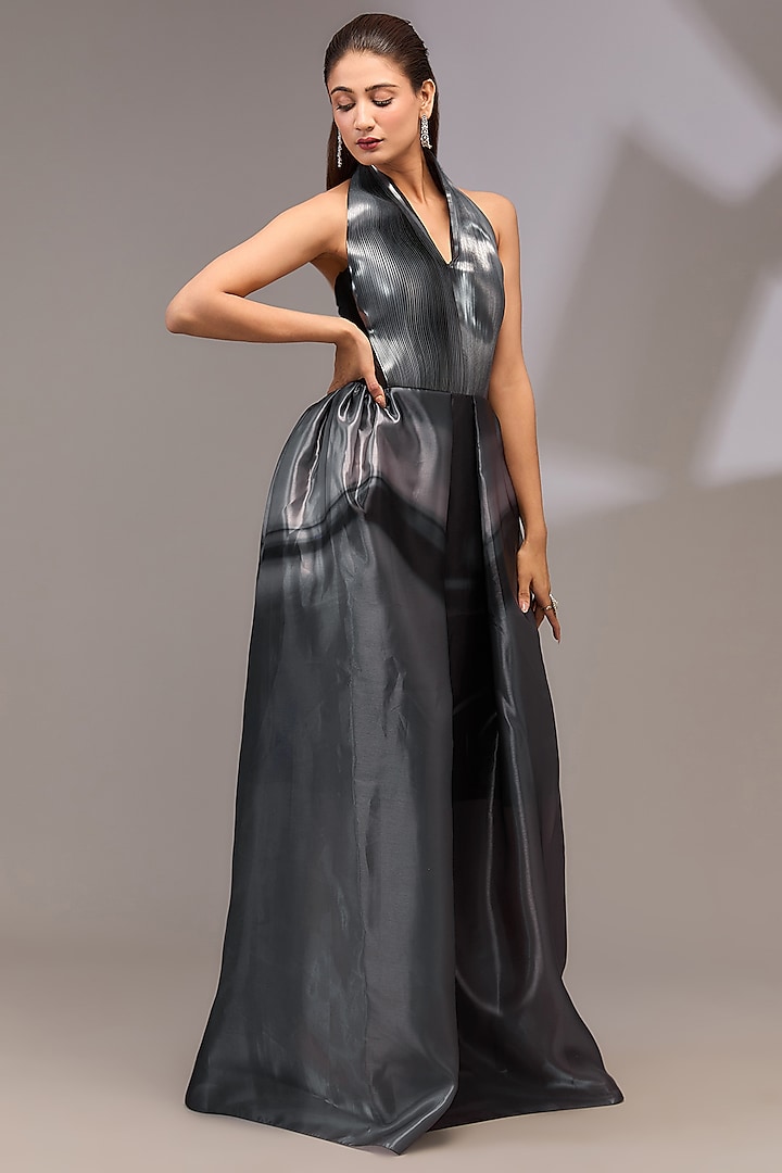 Black & Grey Metallic Polymer Engagement Gown by Amit Aggarwal at Pernia's Pop Up Shop