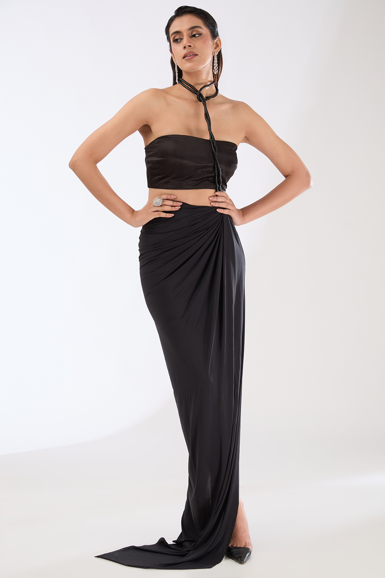 Black Lycra Skirt Set by Amit Aggarwal at Pernia's Pop Up Shop