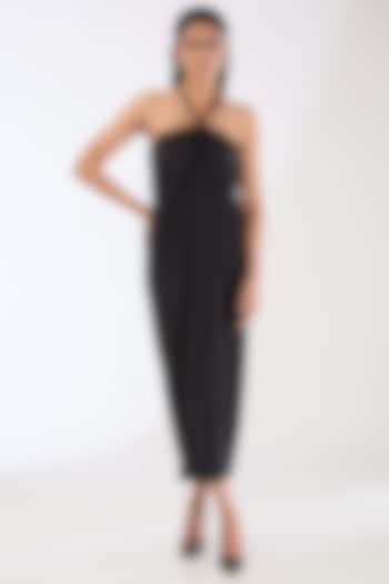 Black Lycra Maxi Cocktail Dress by Amit Aggarwal at Pernia's Pop Up Shop