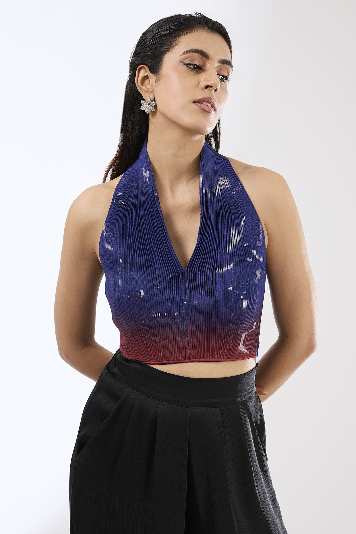 Blue & Red Ombre Net Top by Amit Aggarwal at Pernia's Pop Up Shop