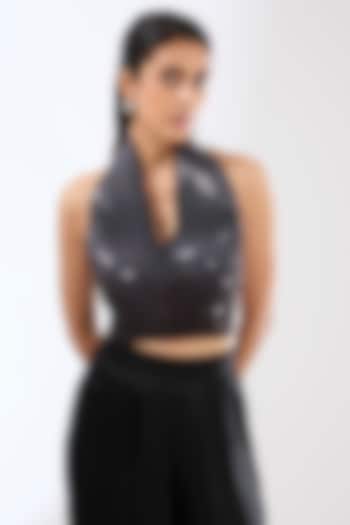 Grey & Black Ombre Net Top by Amit Aggarwal at Pernia's Pop Up Shop