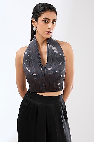 Grey & Black Ombre Net Top by Amit Aggarwal