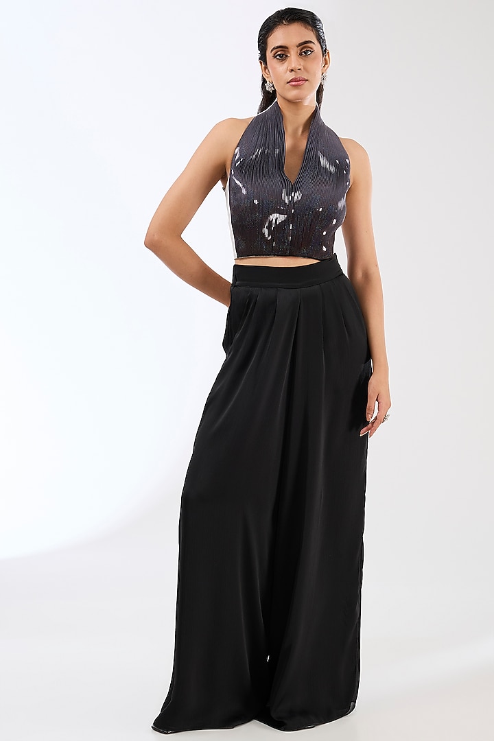 Grey & Black Ombre Net Top by Amit Aggarwal at Pernia's Pop Up Shop