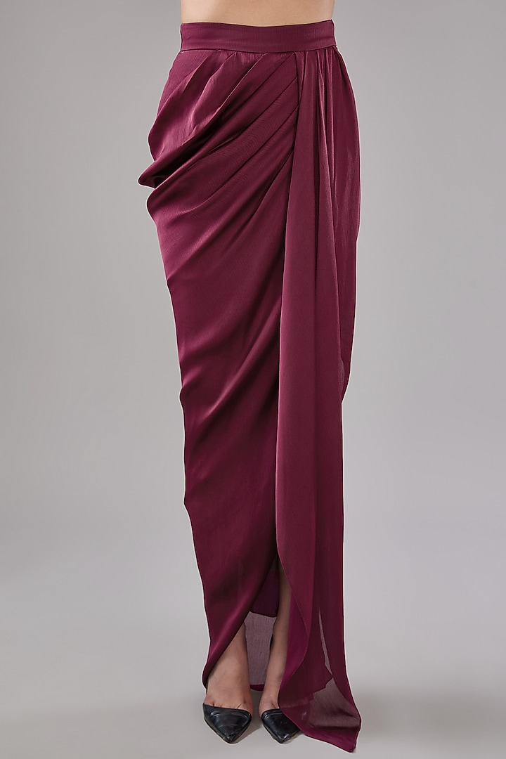 Plum Crepe Chiffon Skirt by Amit Aggarwal at Pernia's Pop Up Shop