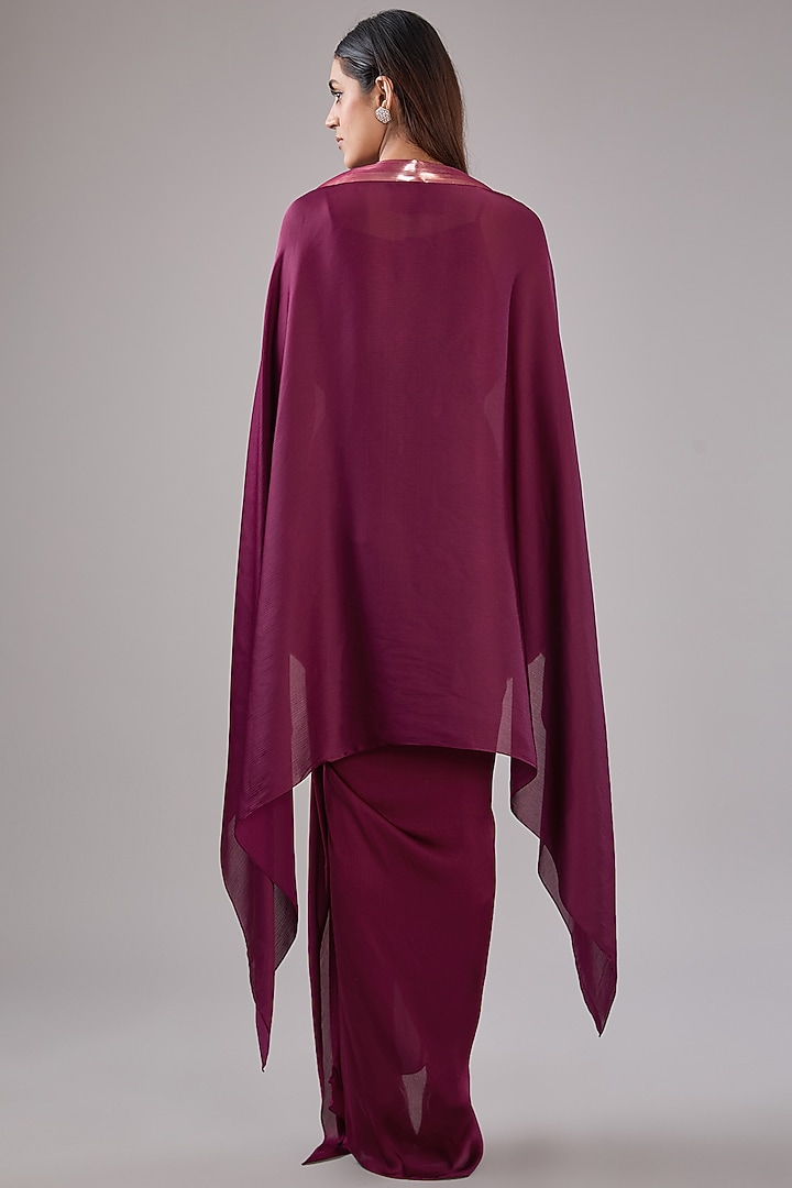 Plum Crepe Chiffon Skirt by Amit Aggarwal at Pernia's Pop Up Shop
