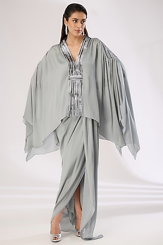 Silver Chiffon Dhoti Skirt by Amit Aggarwal