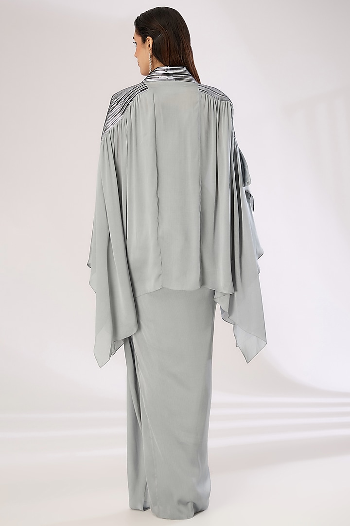 Silver Chiffon Dhoti Skirt by Amit Aggarwal at Pernia's Pop Up Shop