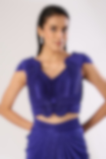 Royal Blue Metallic Polymer & Crepe Chiffon Top by Amit Aggarwal at Pernia's Pop Up Shop