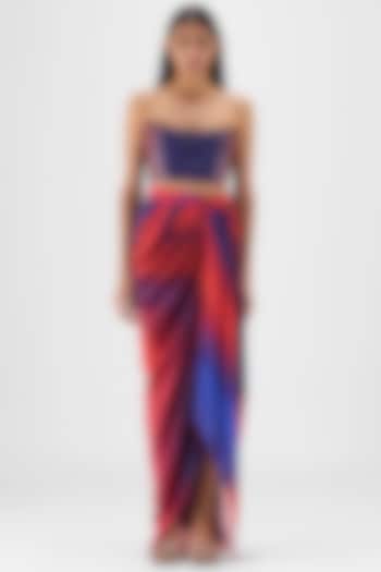 Red & Blue Ombre Metallic Micro Pleated Bustier by Amit Aggarwal at Pernia's Pop Up Shop