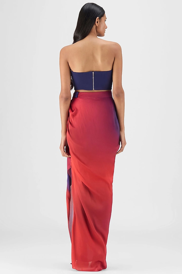 Red & Blue Ombre Metallic Micro Pleated Bustier by Amit Aggarwal at Pernia's Pop Up Shop