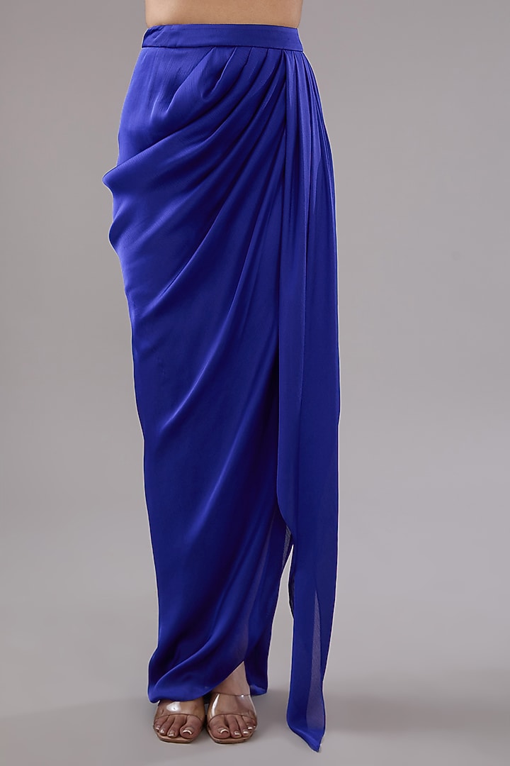 Blue Satin Chiffon Skirt by Amit Aggarwal at Pernia's Pop Up Shop