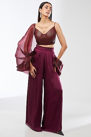 Plum Crocodila Organza Cape by Amit Aggarwal