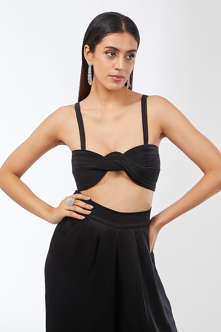 Black Interlock Jersey Top by Amit Aggarwal at Pernia's Pop Up Shop