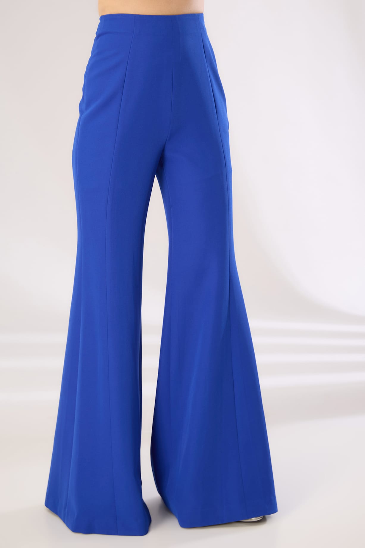 Royal Blue Metallic Polymer Crepe Chiffon Flared Pants by Amit
