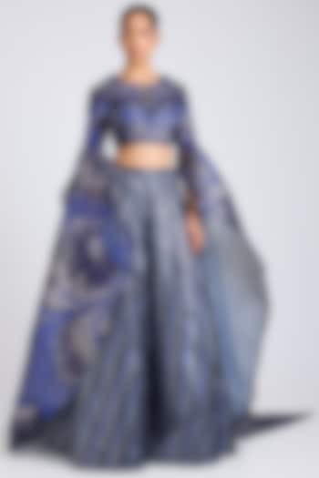 Ink Blue Tulle Bridal Lehenga Set by Amit Aggarwal at Pernia's Pop Up Shop