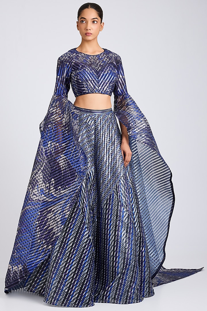 Ink Blue Tulle Bridal Lehenga Set by Amit Aggarwal at Pernia's Pop Up Shop