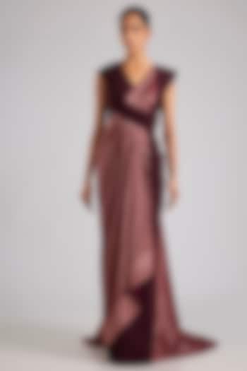 Wine Banana Crepe Moulded Bridal Gown Saree by Amit Aggarwal at Pernia's Pop Up Shop