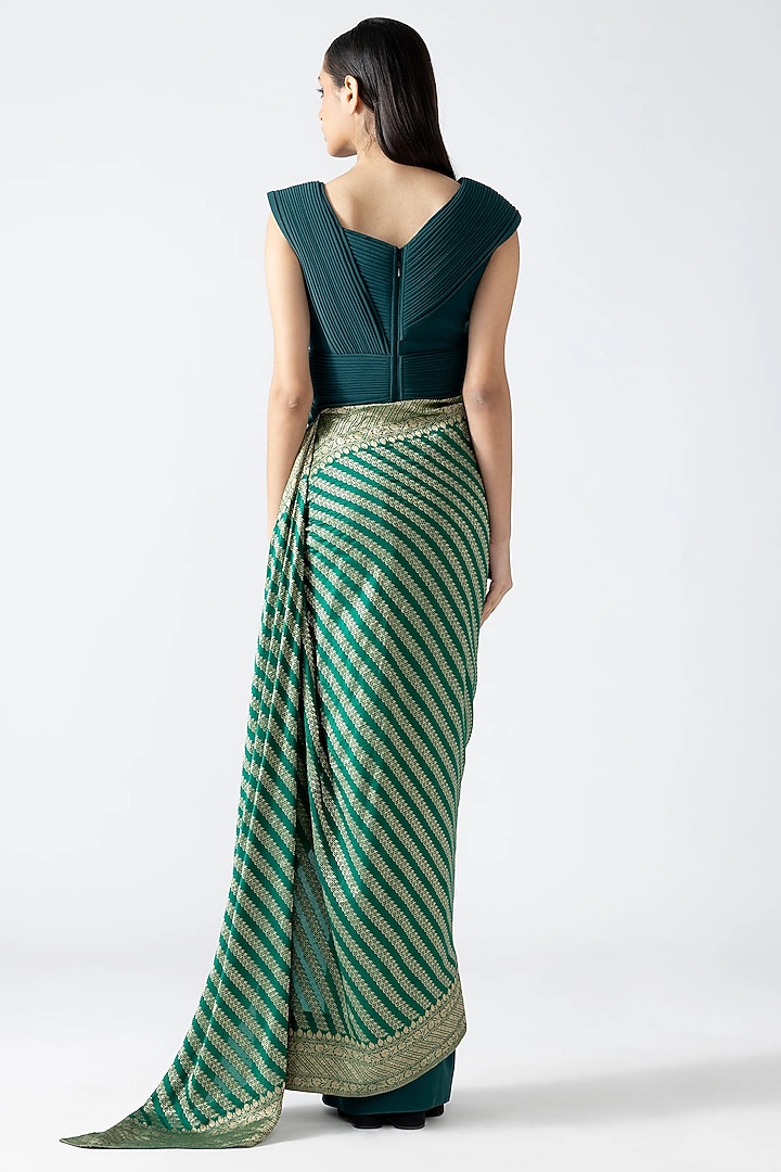 Emerald Green Banana Crepe & Banarasi Bridal Gown by Amit Aggarwal at Pernia's Pop Up Shop