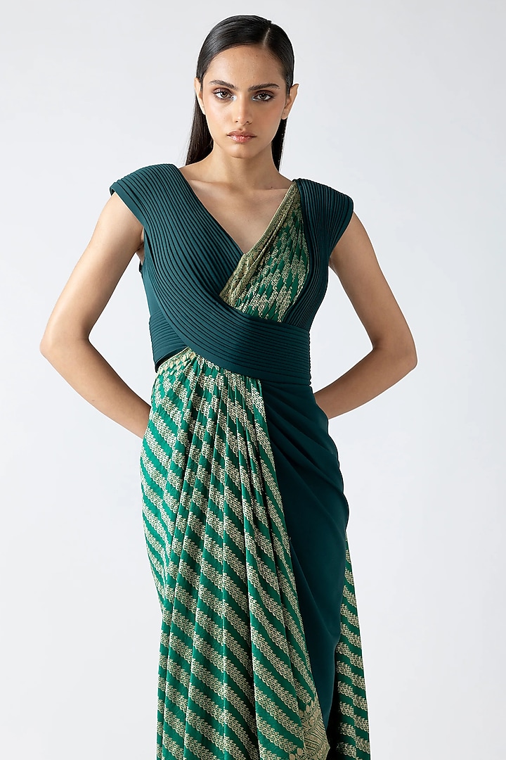 Emerald Green Banana Crepe & Banarasi Bridal Gown by Amit Aggarwal at Pernia's Pop Up Shop