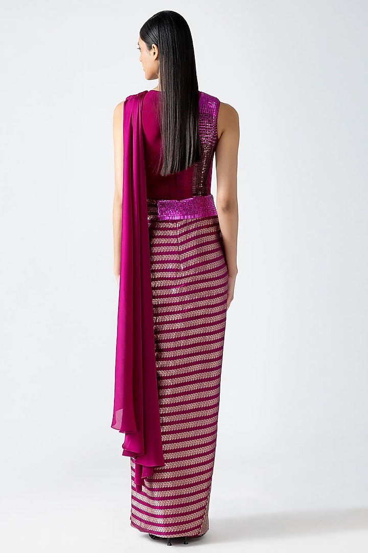 Fuchsia Pink Satin Chiffon & Banarasi Bridal Gown Saree by Amit Aggarwal at Pernia's Pop Up Shop