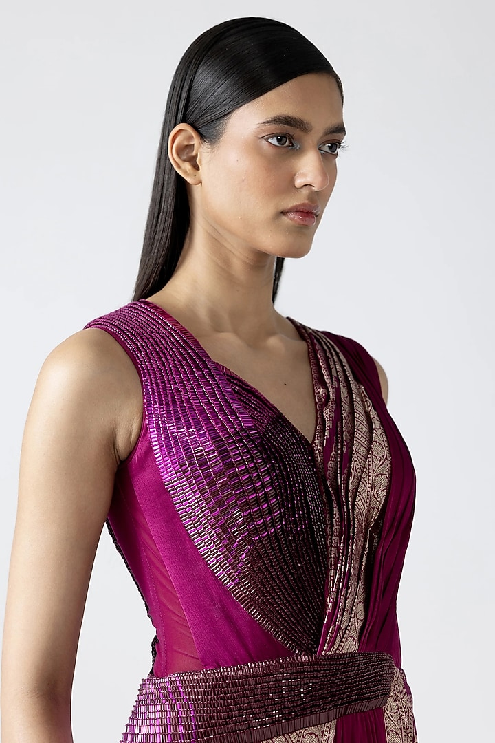 Fuchsia Pink Satin Chiffon & Banarasi Bridal Gown Saree by Amit Aggarwal at Pernia's Pop Up Shop