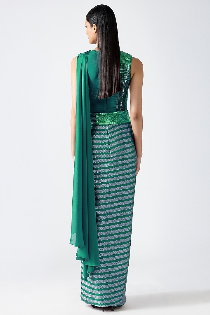 Emerald Banarasi Structured Bridal Gown Saree by Amit Aggarwal at Pernia's Pop Up Shop