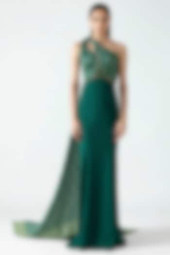 Emerald Green Banarasi & Banana Crepe Bridal Gown by Amit Aggarwal at Pernia's Pop Up Shop