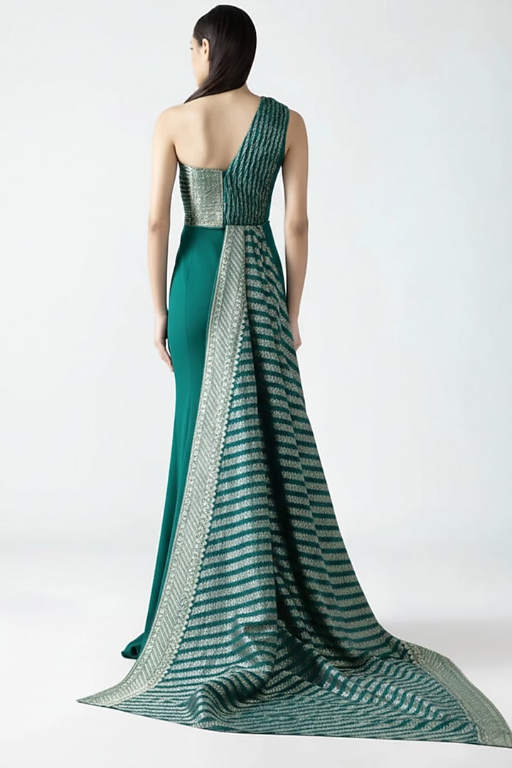 Emerald Green Banarasi & Banana Crepe Bridal Gown by Amit Aggarwal at Pernia's Pop Up Shop