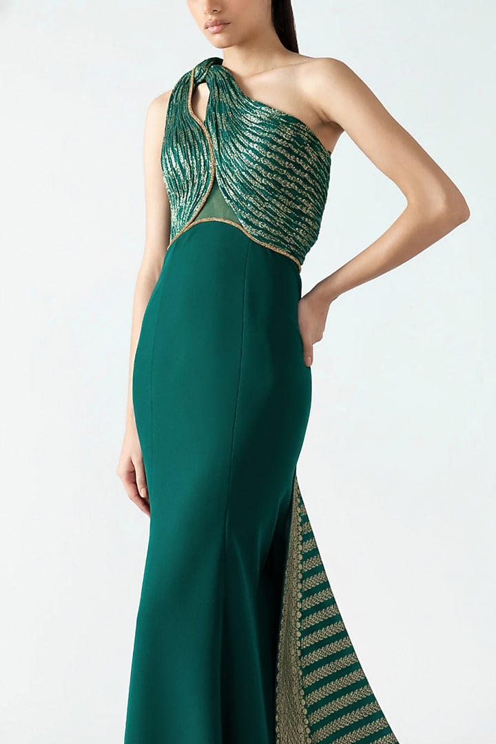 Emerald Green Banarasi & Banana Crepe Bridal Gown by Amit Aggarwal at Pernia's Pop Up Shop