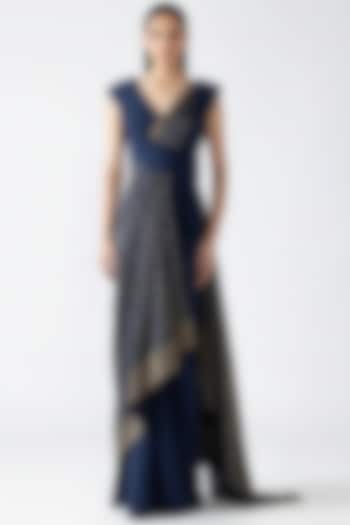 Ink Blue Banarasi & Banana Crepe Wedding Gown by Amit Aggarwal at Pernia's Pop Up Shop