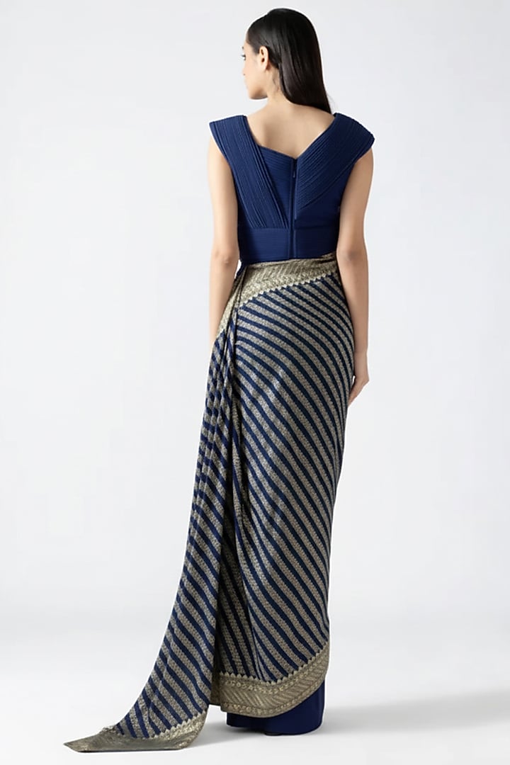 Ink Blue Banarasi & Banana Crepe Bridal Gown by Amit Aggarwal at Pernia's Pop Up Shop