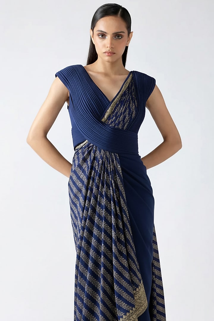 Ink Blue Banarasi & Banana Crepe Bridal Gown by Amit Aggarwal at Pernia's Pop Up Shop