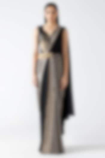 Black Satin Chiffon & Banarasi Bridal Gown Saree by Amit Aggarwal at Pernia's Pop Up Shop