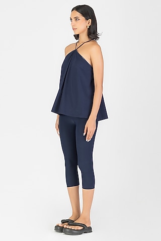 Cosmos Ink Blue Poplin Spaghetti Top by Amit Aggarwal
