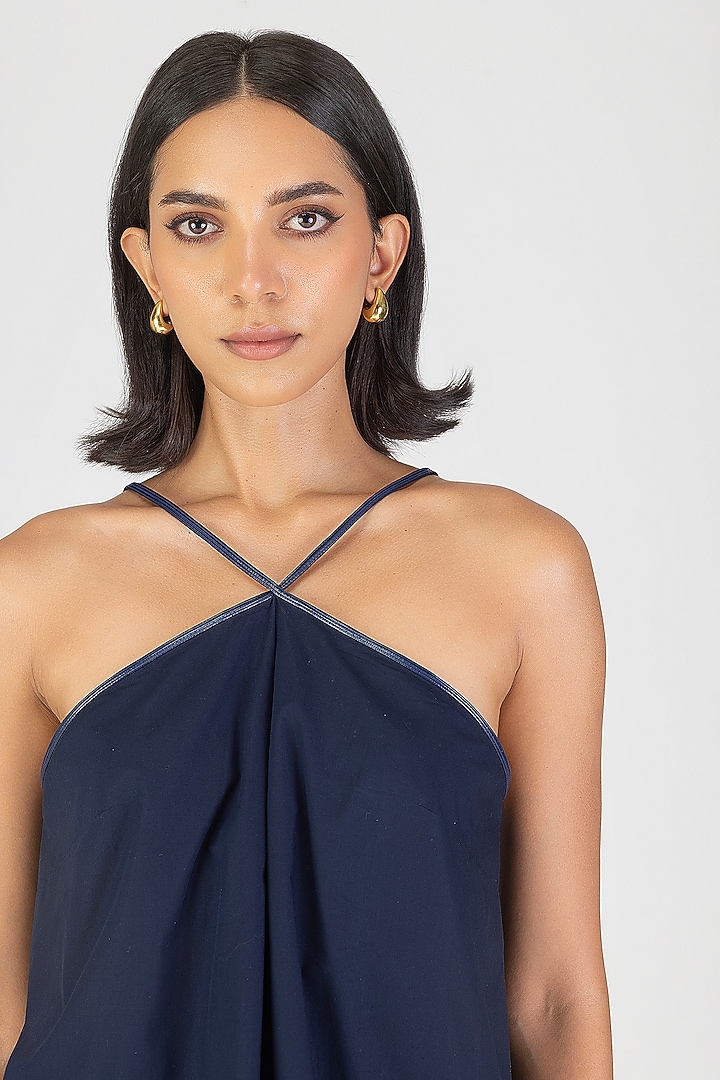 Cosmos Ink Blue Poplin Spaghetti Top by Amit Aggarwal at Pernia's Pop Up Shop
