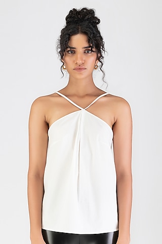 Pearl Ivory Poplin Spaghetti Top by Amit Aggarwal