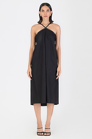 Onyx Black Poplin Spaghetti Dress by Amit Aggarwal