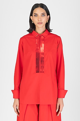 Magma Poplin Pleated Top by Amit Aggarwal