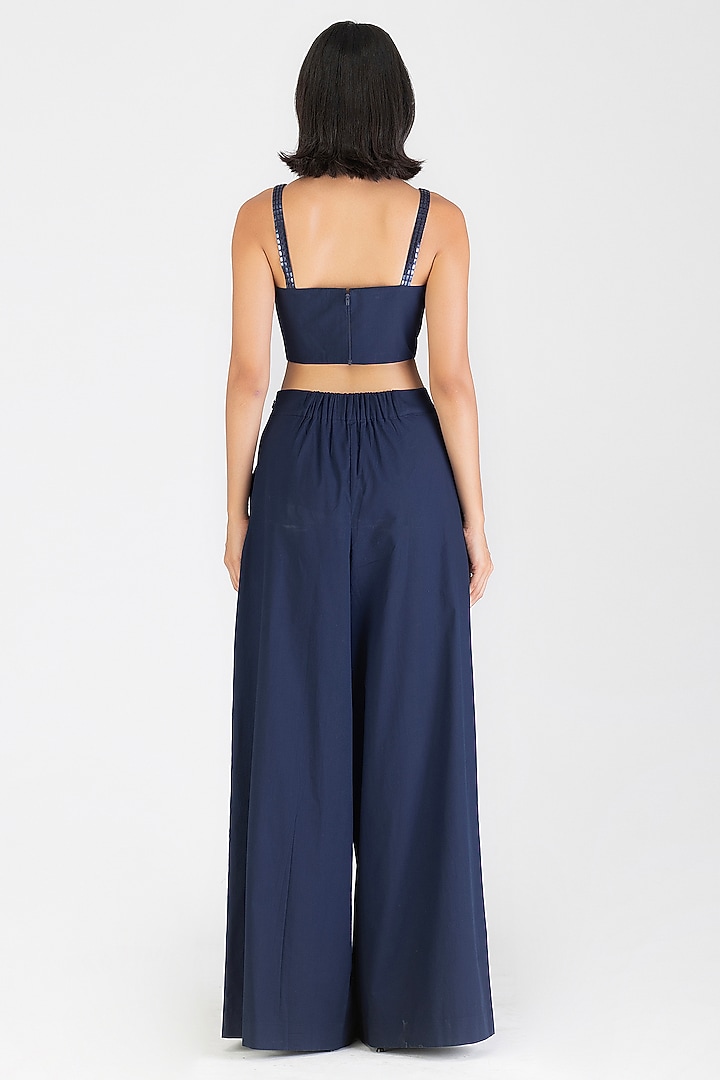 Cosmos Blue Poplin Handwoven Metallic Bustier by Amit Aggarwal at Pernia's Pop Up Shop
