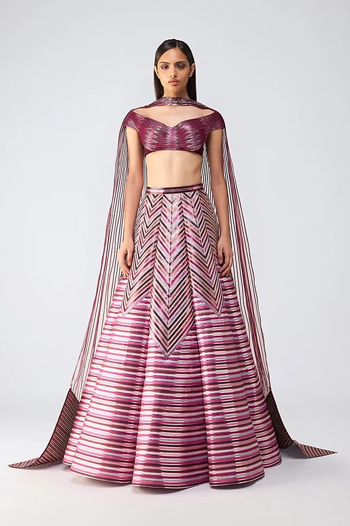Garnet Butterfly Net & Dupion Skirt Set by Amit Aggarwal at Pernia's Pop Up Shop