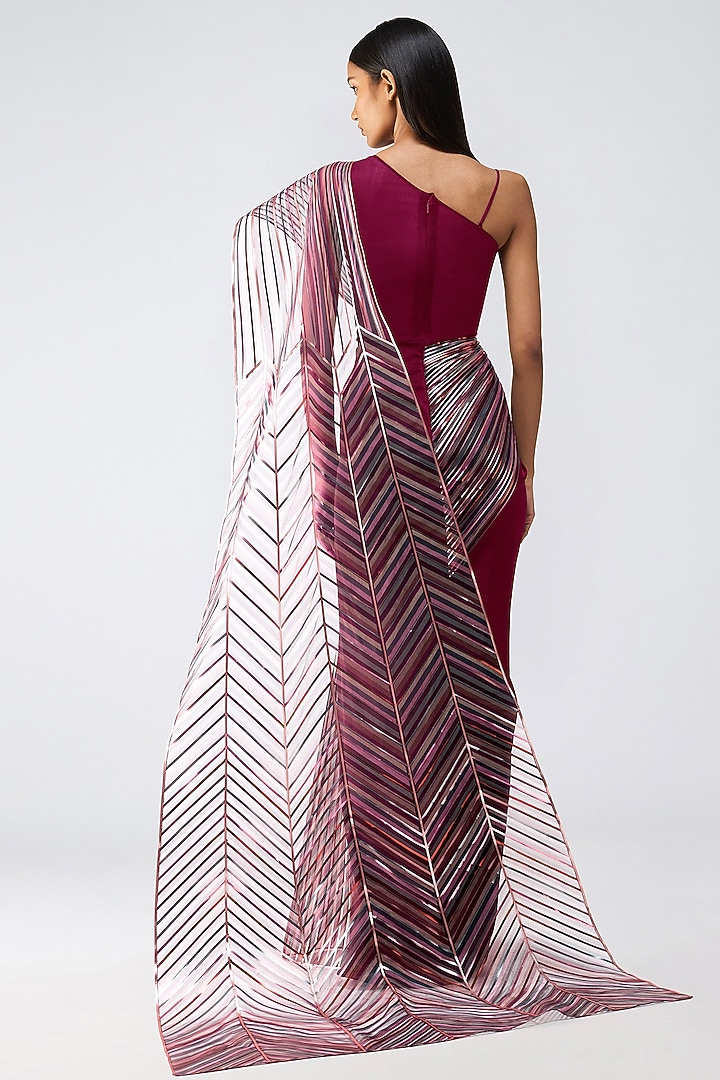 Garnet-Colored Organza Draped Bridal Gown Saree by Amit Aggarwal at Pernia's Pop Up Shop