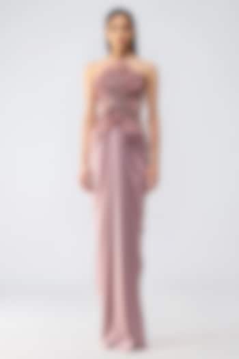 Old Rose Butterfly Net 3D Moulded Wedding Gown by Amit Aggarwal at Pernia's Pop Up Shop